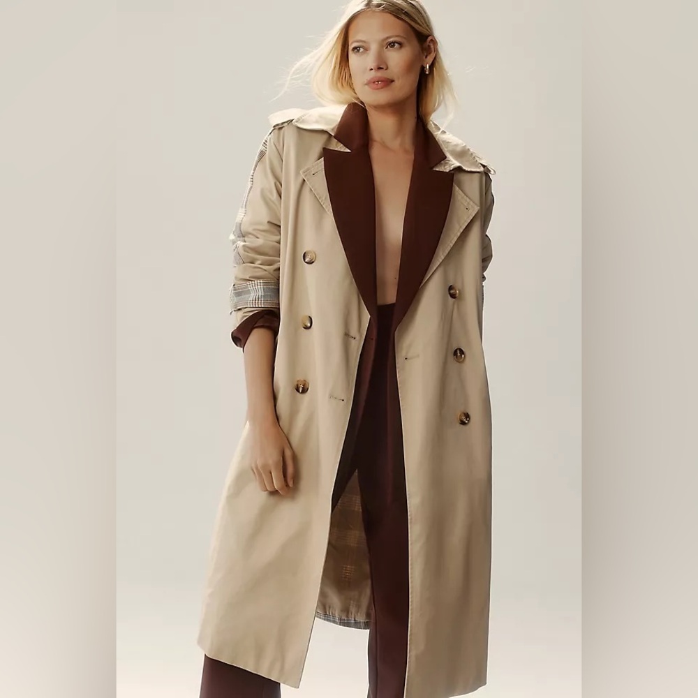Anthropologie Dolan Mixed Plaid Trench Coat
